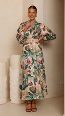 Veronica Button Down Maxi Dress - Mocha Rose Donatella