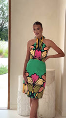 Portugal Twist Halter Mini Dress - Apple