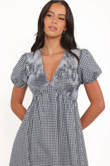 Ilyana Short Sleeve Maxi Dress - Navy Gingham