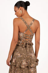 Lillee Tiered Maxi Dress - Olive Print